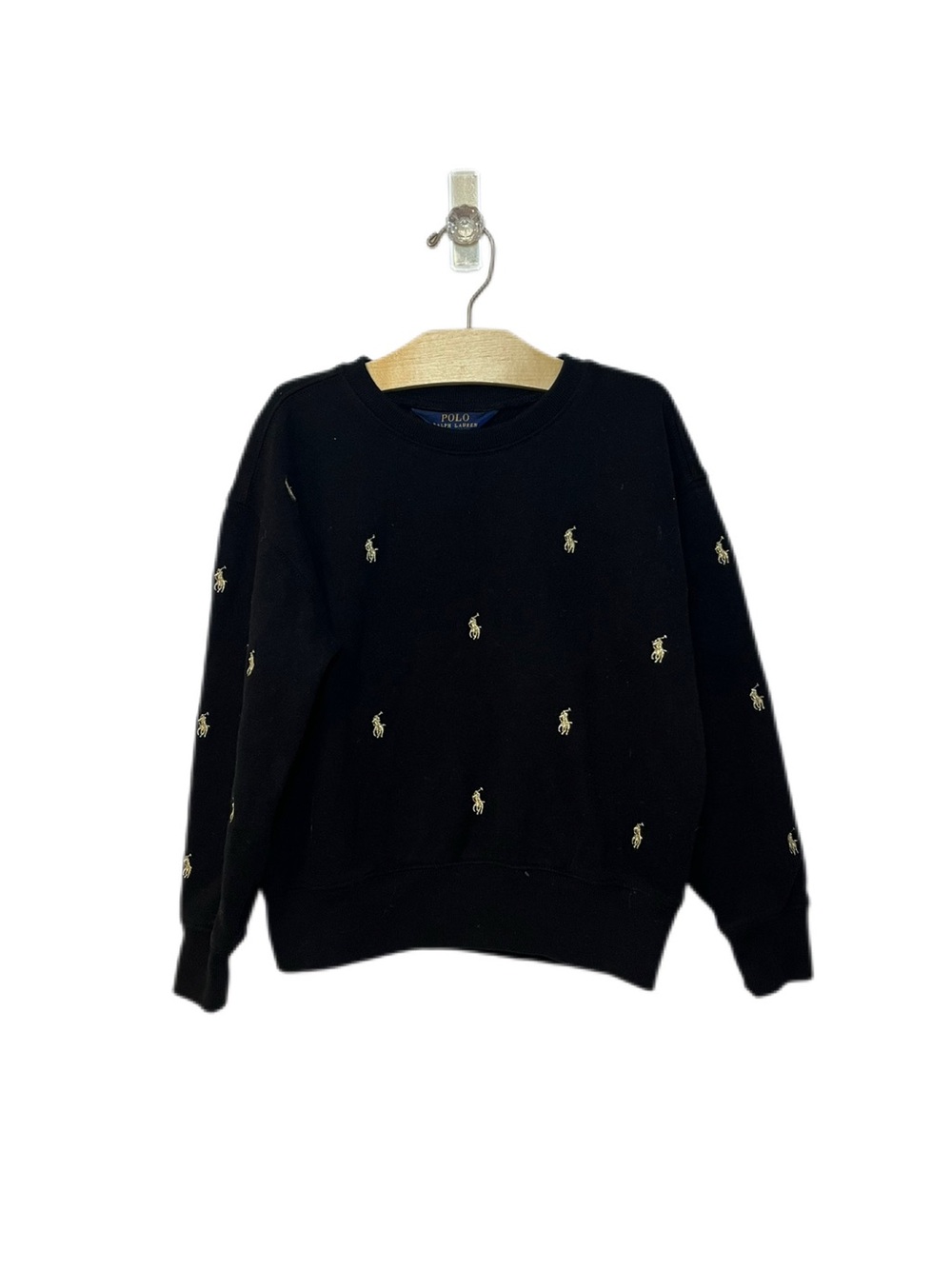 Polo Ralph Lauren Size 6X Girls Black Sweatshirt with Gold Embroidered Logos